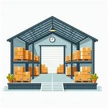 Flat illustration of a warehouse stacked with boxes