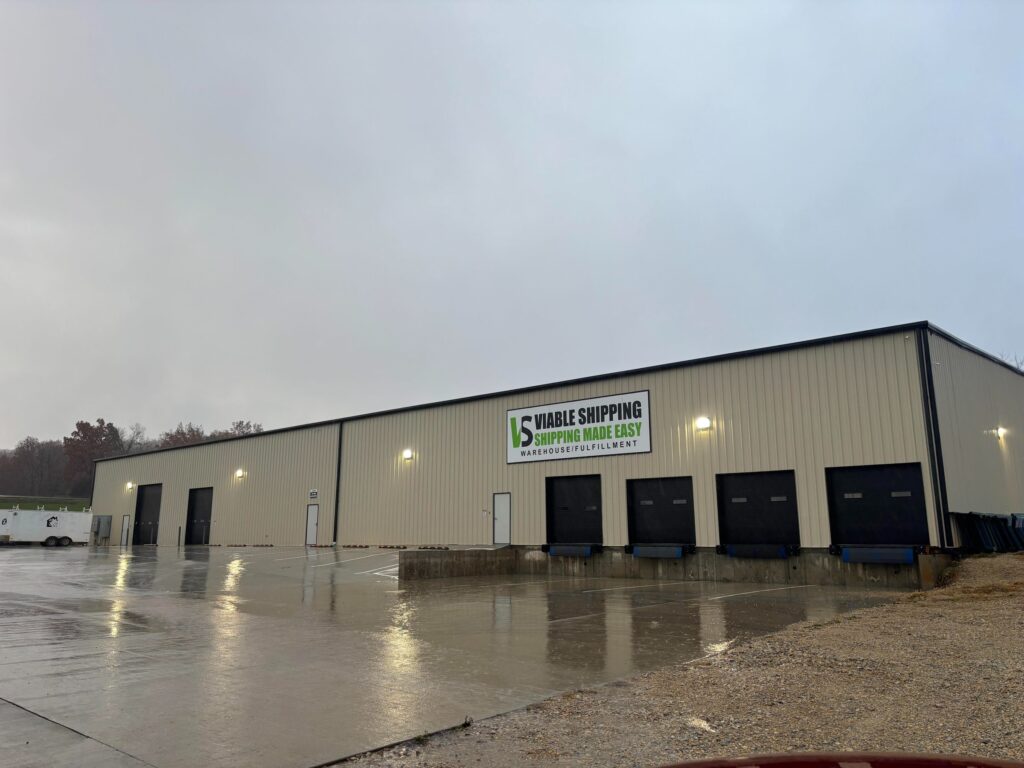 The Viable Shipping warehouse exterior with company signage above the loading doors